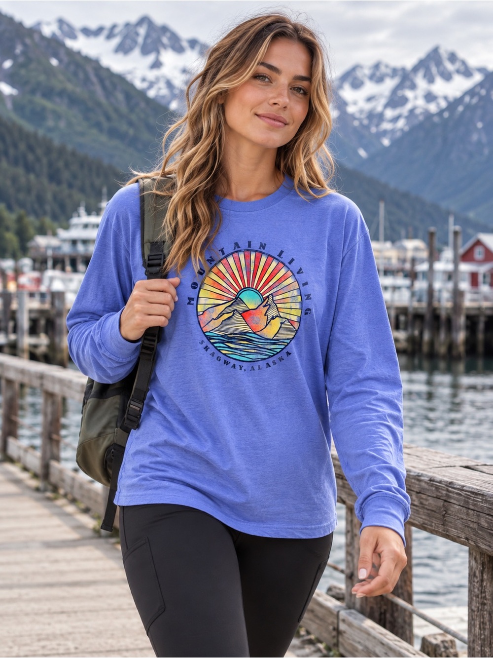 Mountain Living Graphic Long-Sleeve Tee - Periwinkle